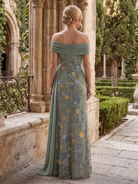 Floral Embroidery Sheath/Column Off Shoulder Floor-Length Mother of the Bride & Groom Dresses with Ruffles