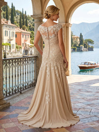 Chiffon Lace A-Line/Princess Off Shoulder Long Mother of the Bride & Groom Dresses with Ruched Waist & Sweep Train