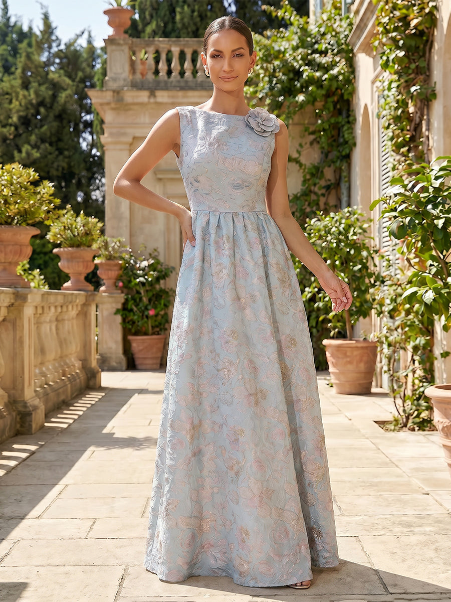 Jacquard A-Line/Princess Scoop Neck Floor-Length Mother of the Bride & Groom Dresses with Ruched Waist