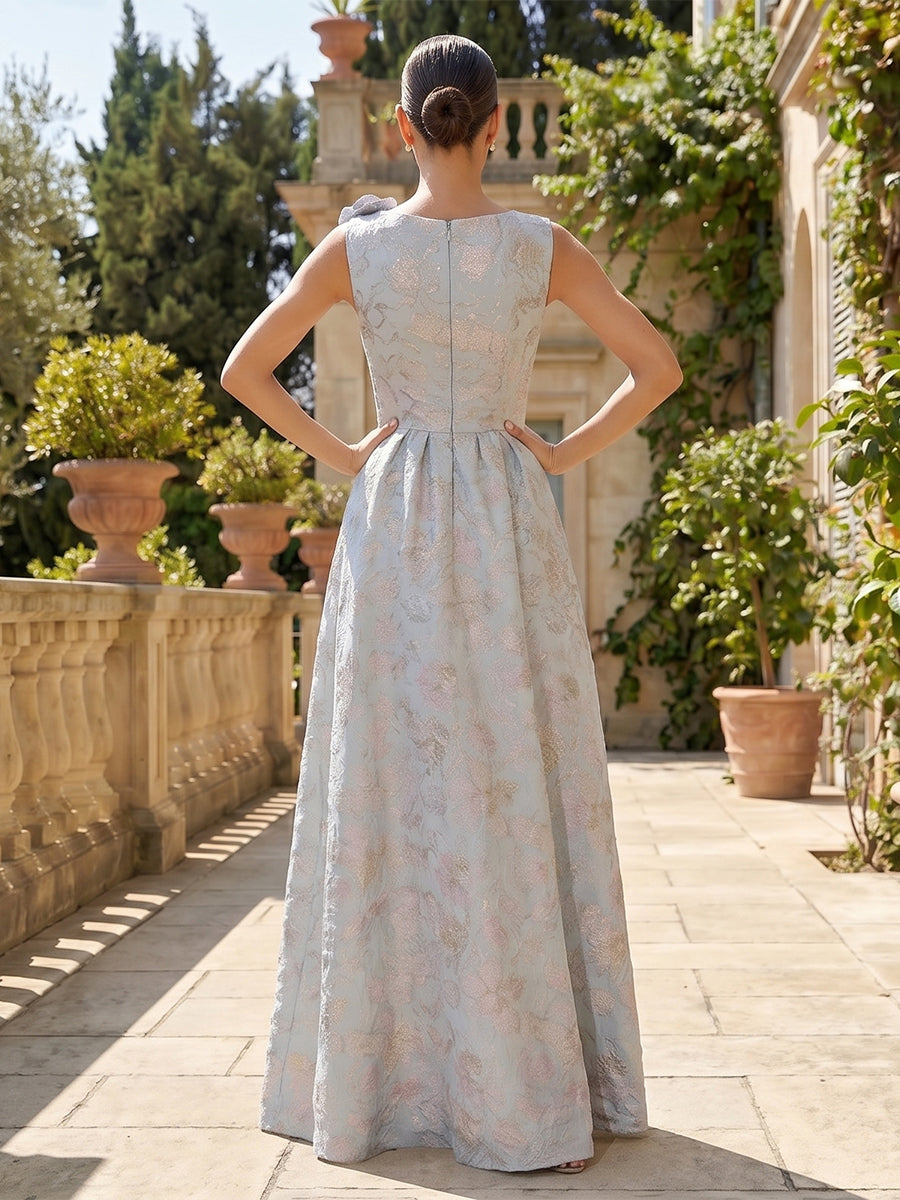 Jacquard A-Line/Princess Scoop Neck Floor-Length Mother of the Bride & Groom Dresses with Ruched Waist