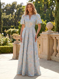 Jacquard A-Line/Princess V-Neck Floor-Length Mother of the Bride & Groom Dresses with Ruched Waist