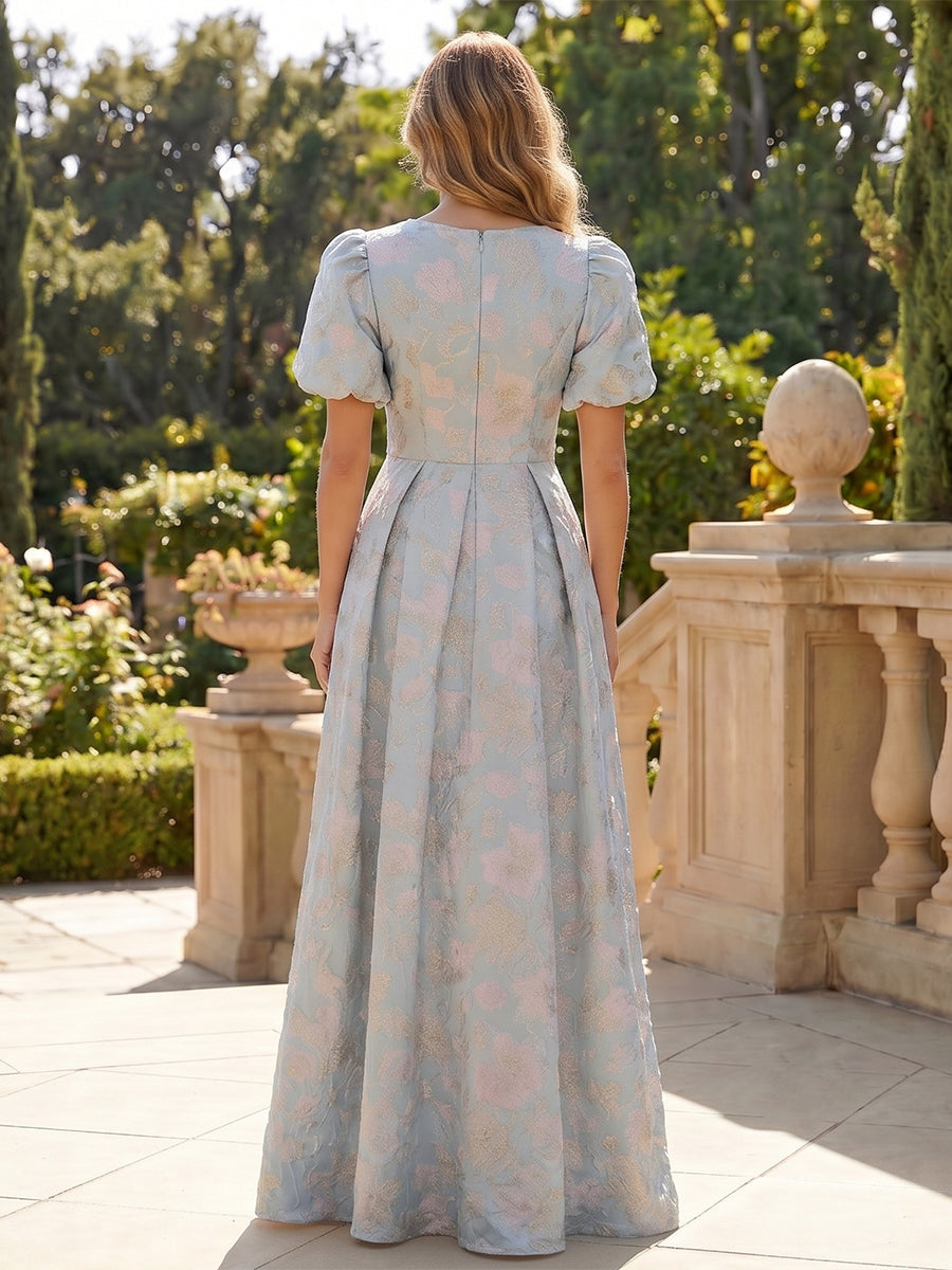 Jacquard A-Line/Princess V-Neck Floor-Length Mother of the Bride & Groom Dresses with Ruched Waist