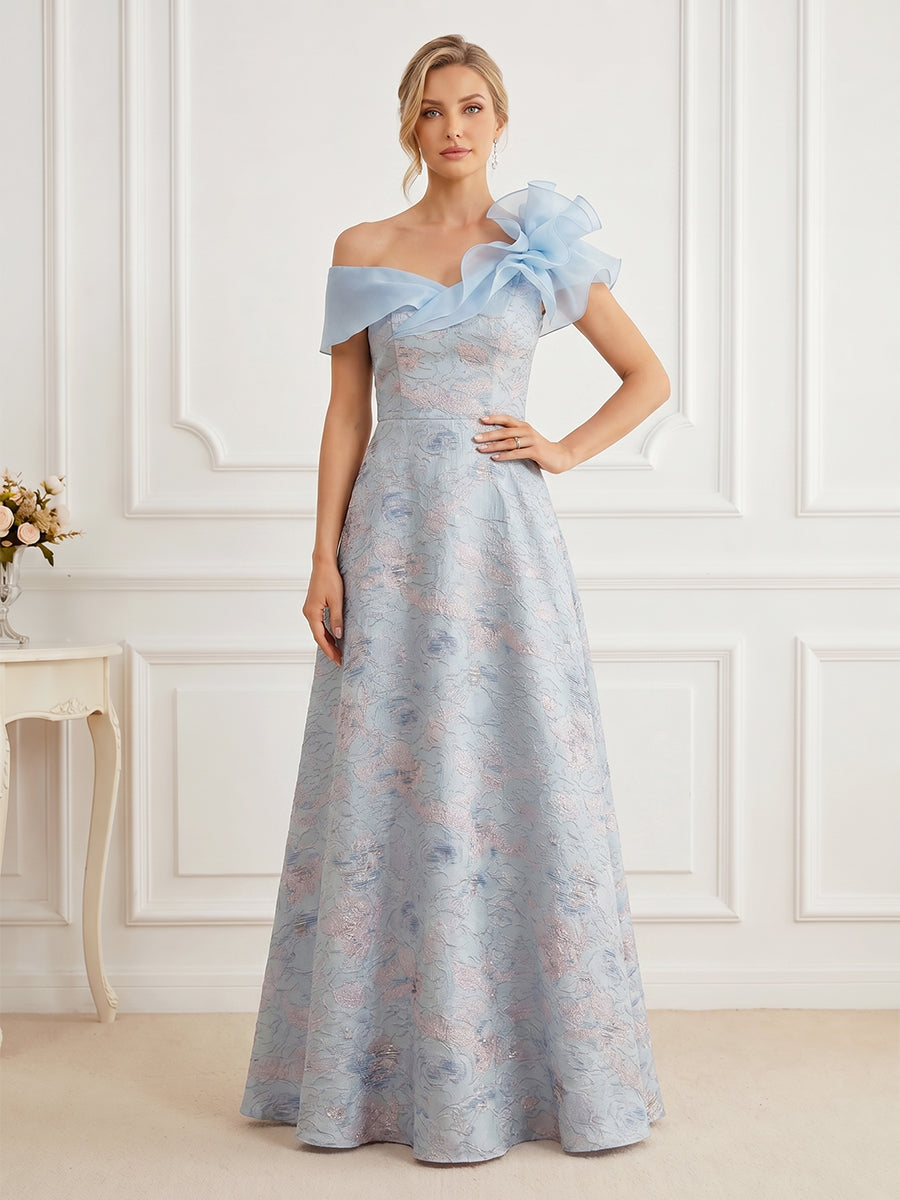 Jacquard A-Line/Princess Off Shoulder Floor-Length Mother of the Bride & Groom Dresses with Ruffles
