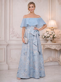 Jacquard A-Line/Princess Off Shoulder Floor-Length Mother of the Bride & Groom Dresses with Bow