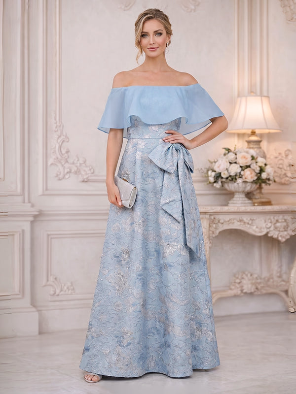 Jacquard A-Line/Princess Off Shoulder Floor-Length Mother of the Bride & Groom Dresses with Bow