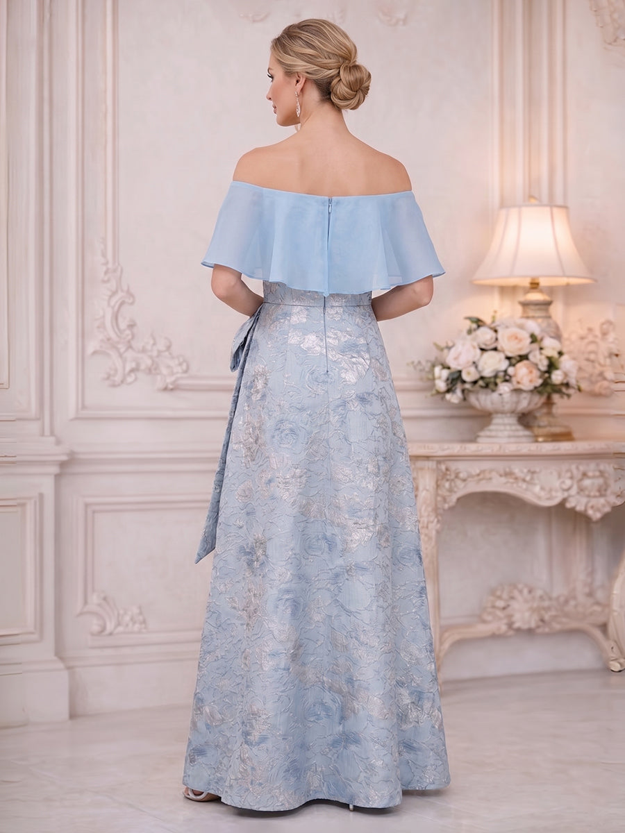 Jacquard A-Line/Princess Off Shoulder Floor-Length Mother of the Bride & Groom Dresses with Bow