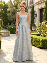 Jacquard A-Line/Princess Square Neck Floor-Length Mother of the Bride & Groom Dresses with Ruched Waist