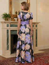 Floral Print A-Line/Princess Scoop Neck Floor-Length Mother of the Bride & Groom Dresses with Ruched Waist