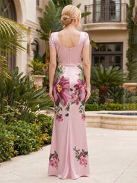 Floral Print Sheath/Column Square Neck Floor-Length Mother of the Bride & Groom Dresses with Ruched Waist & Slit