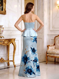 Floral Print Sheath/Column Strapless Floor-Length Mother of the Bride & Groom Dresses with Satin Bodice