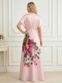 Floral Print A-Line/Princess Scoop Neck Floor-Length Mother of the Bride & Groom Dresses with Ruched Waist