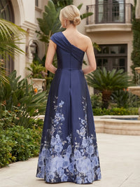 Floral Print A-Line/Princess One Shoulder Floor-Length Mother of the Bride & Groom Dresses with Ruched Waist