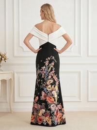 Floral Print Sheath/Column Off Shoulder Floor-Length Mother of the Bride & Groom Dresses with Satin Bodice