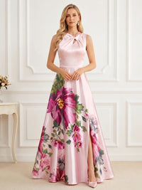 Floral Print A-Line/Princess Criss Cross Floor-Length Mother of the Bride & Groom Dresses with Slit