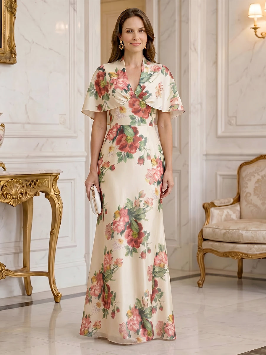 Floral Print Sheath/Column V-Neck Floor-Length Mother of the Bride & Groom Dresses for Women