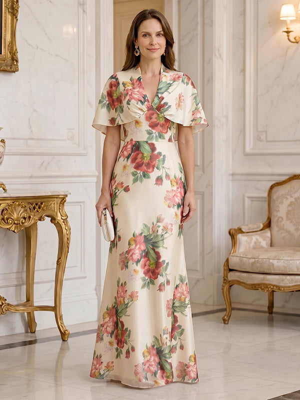 Floral Print Sheath/Column V-Neck Floor-Length Mother of the Bride & Groom Dresses for Women