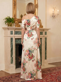 Floral Print Sheath/Column Off Shoulder Floor-Length Mother of the Bride & Groom Dresses with Ruched Waist
