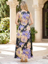 Floral Print A-Line/Princess Scoop Neck Floor-Length Mother of the Bride & Groom Dresses with Pockets