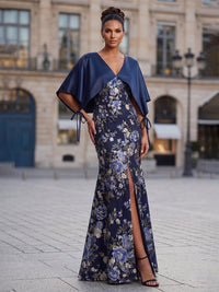 Floral Print Sheath/Column V-Neck Floor-Length Mother of the Bride & Groom Dresses with Slit