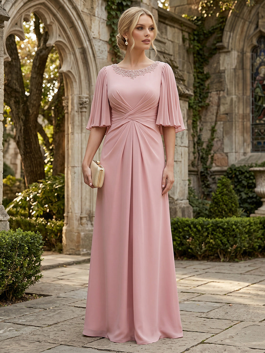 Chiffon A-Line/Princess Scoop Neck Floor-Length Mother of the Bride & Groom Dresses with Ruched Waist