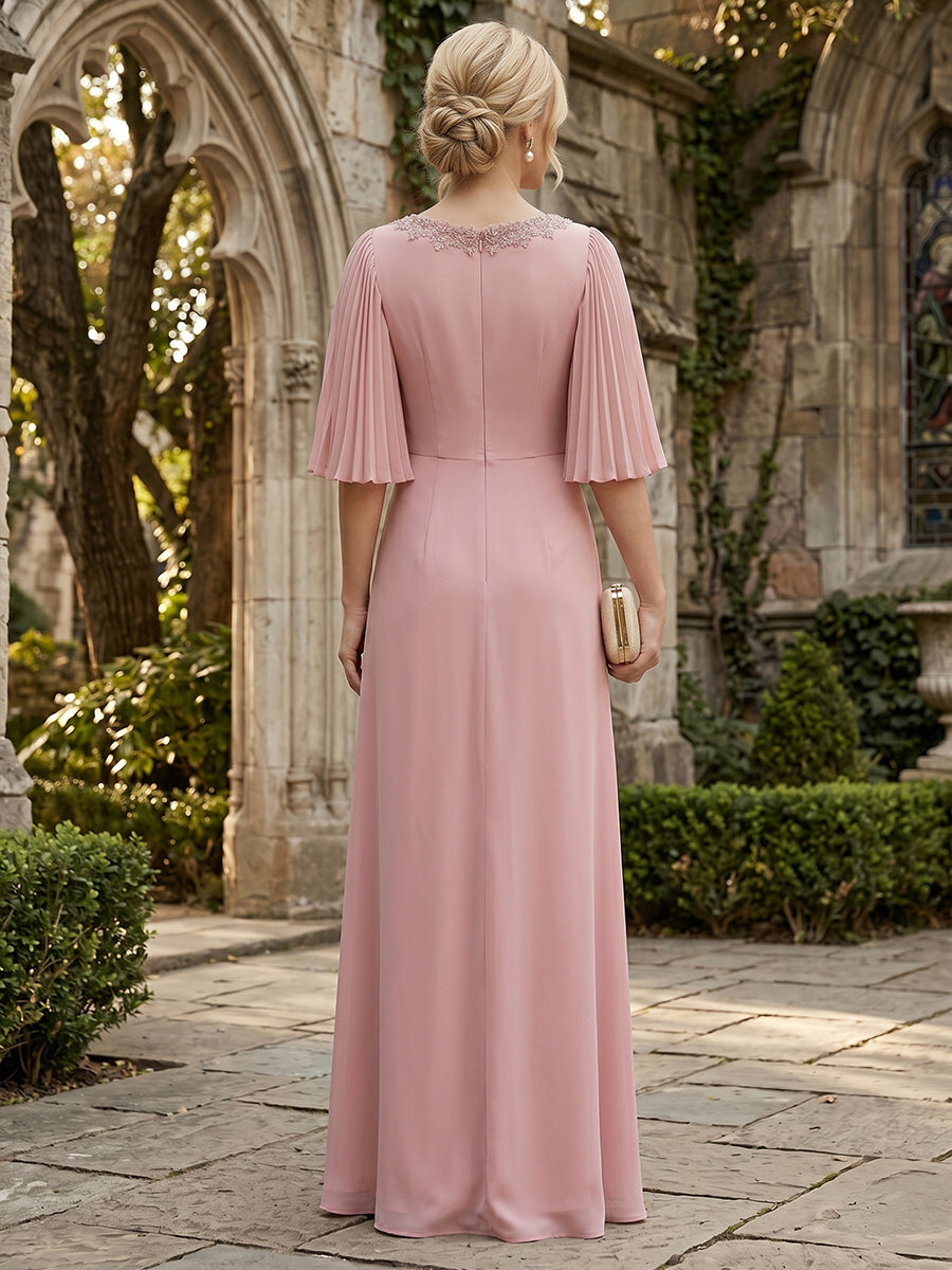 Chiffon A-Line/Princess Scoop Neck Floor-Length Mother of the Bride & Groom Dresses with Ruched Waist