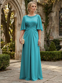 Chiffon A-Line/Princess Scoop Neck Floor-Length Mother of the Bride & Groom Dresses with Ruched Waist