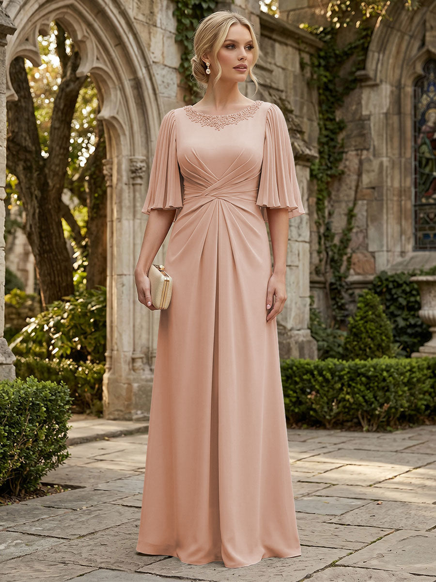 Chiffon A-Line/Princess Scoop Neck Floor-Length Mother of the Bride & Groom Dresses with Ruched Waist