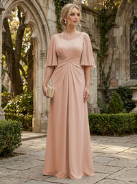 Chiffon A-Line/Princess Scoop Neck Floor-Length Mother of the Bride & Groom Dresses with Ruched Waist