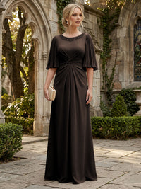 Chiffon A-Line/Princess Scoop Neck Floor-Length Mother of the Bride & Groom Dresses with Ruched Waist