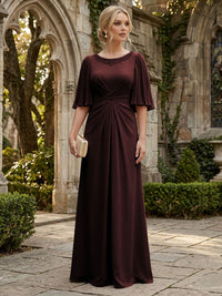 Chiffon A-Line/Princess Scoop Neck Floor-Length Mother of the Bride & Groom Dresses with Ruched Waist