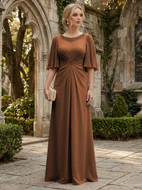 Chiffon A-Line/Princess Scoop Neck Floor-Length Mother of the Bride & Groom Dresses with Ruched Waist
