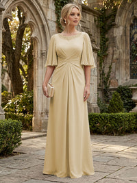 Chiffon A-Line/Princess Scoop Neck Floor-Length Mother of the Bride & Groom Dresses with Ruched Waist
