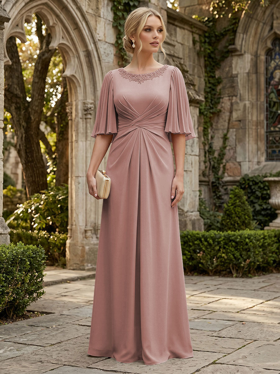 Chiffon A-Line/Princess Scoop Neck Floor-Length Mother of the Bride & Groom Dresses with Ruched Waist