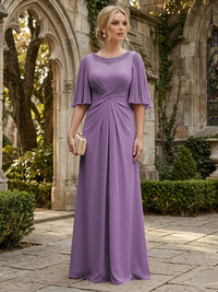 Chiffon A-Line/Princess Scoop Neck Floor-Length Mother of the Bride & Groom Dresses with Ruched Waist