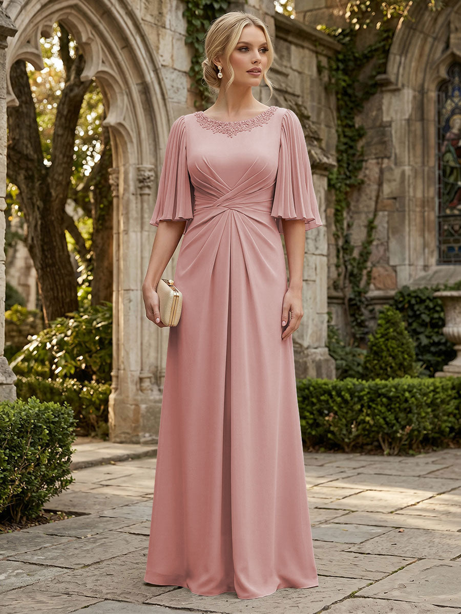 Chiffon A-Line/Princess Scoop Neck Floor-Length Mother of the Bride & Groom Dresses with Ruched Waist