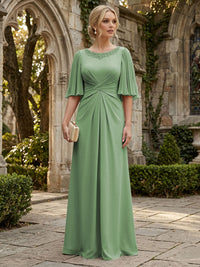 Chiffon A-Line/Princess Scoop Neck Floor-Length Mother of the Bride & Groom Dresses with Ruched Waist