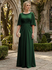 Chiffon A-Line/Princess Scoop Neck Floor-Length Mother of the Bride & Groom Dresses with Ruched Waist