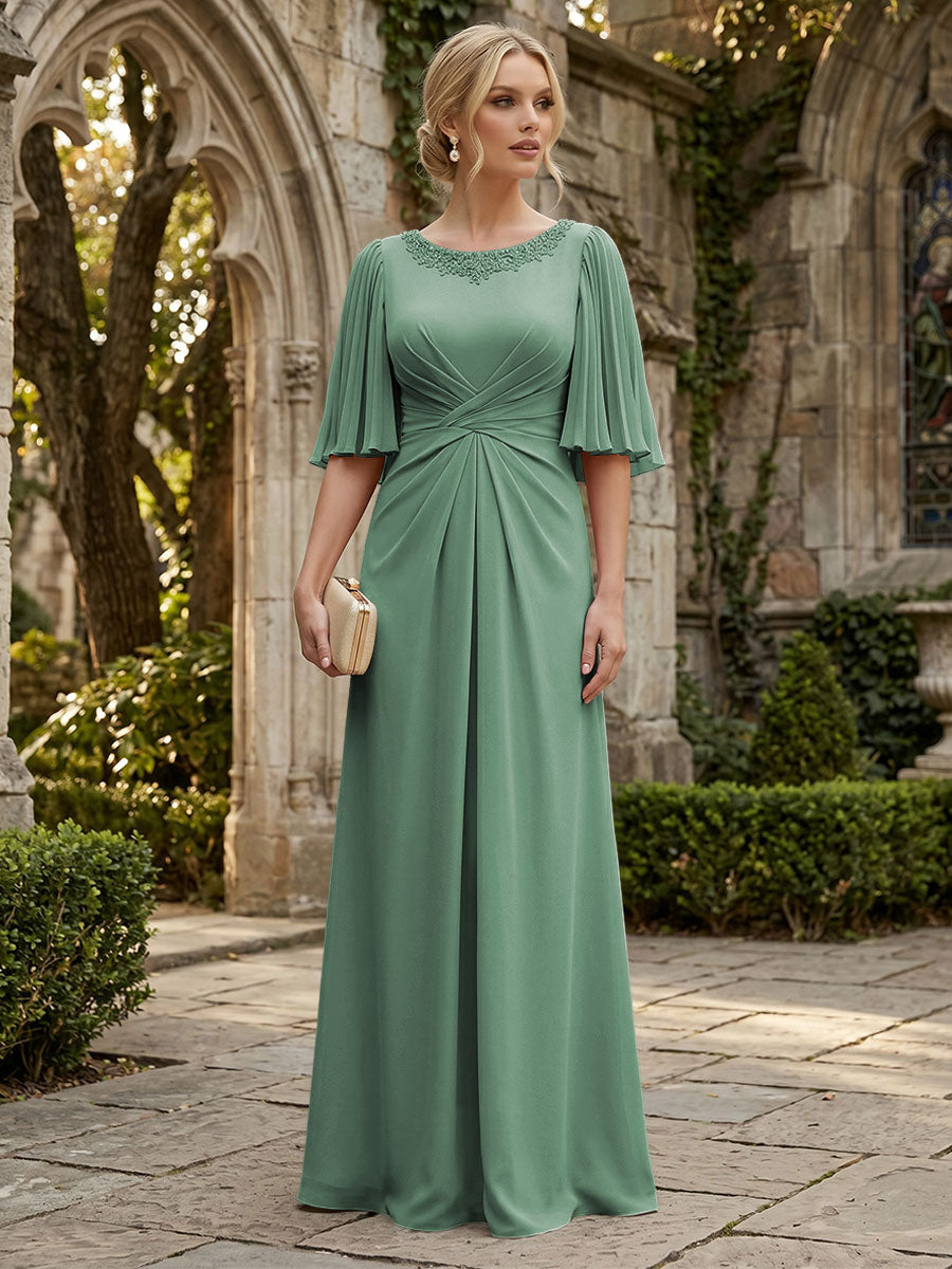 Chiffon A-Line/Princess Scoop Neck Floor-Length Mother of the Bride & Groom Dresses with Ruched Waist