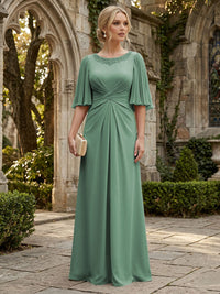 Chiffon A-Line/Princess Scoop Neck Floor-Length Mother of the Bride & Groom Dresses with Ruched Waist