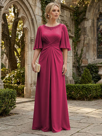 Chiffon A-Line/Princess Scoop Neck Floor-Length Mother of the Bride & Groom Dresses with Ruched Waist