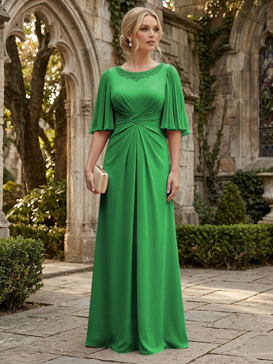 Chiffon A-Line/Princess Scoop Neck Floor-Length Mother of the Bride & Groom Dresses with Ruched Waist
