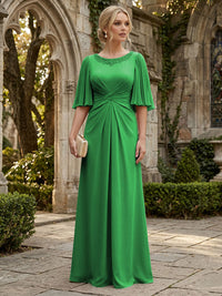 Chiffon A-Line/Princess Scoop Neck Floor-Length Mother of the Bride & Groom Dresses with Ruched Waist
