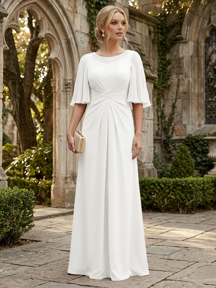 Chiffon A-Line/Princess Scoop Neck Floor-Length Mother of the Bride & Groom Dresses with Ruched Waist