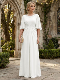 Chiffon A-Line/Princess Scoop Neck Floor-Length Mother of the Bride & Groom Dresses with Ruched Waist