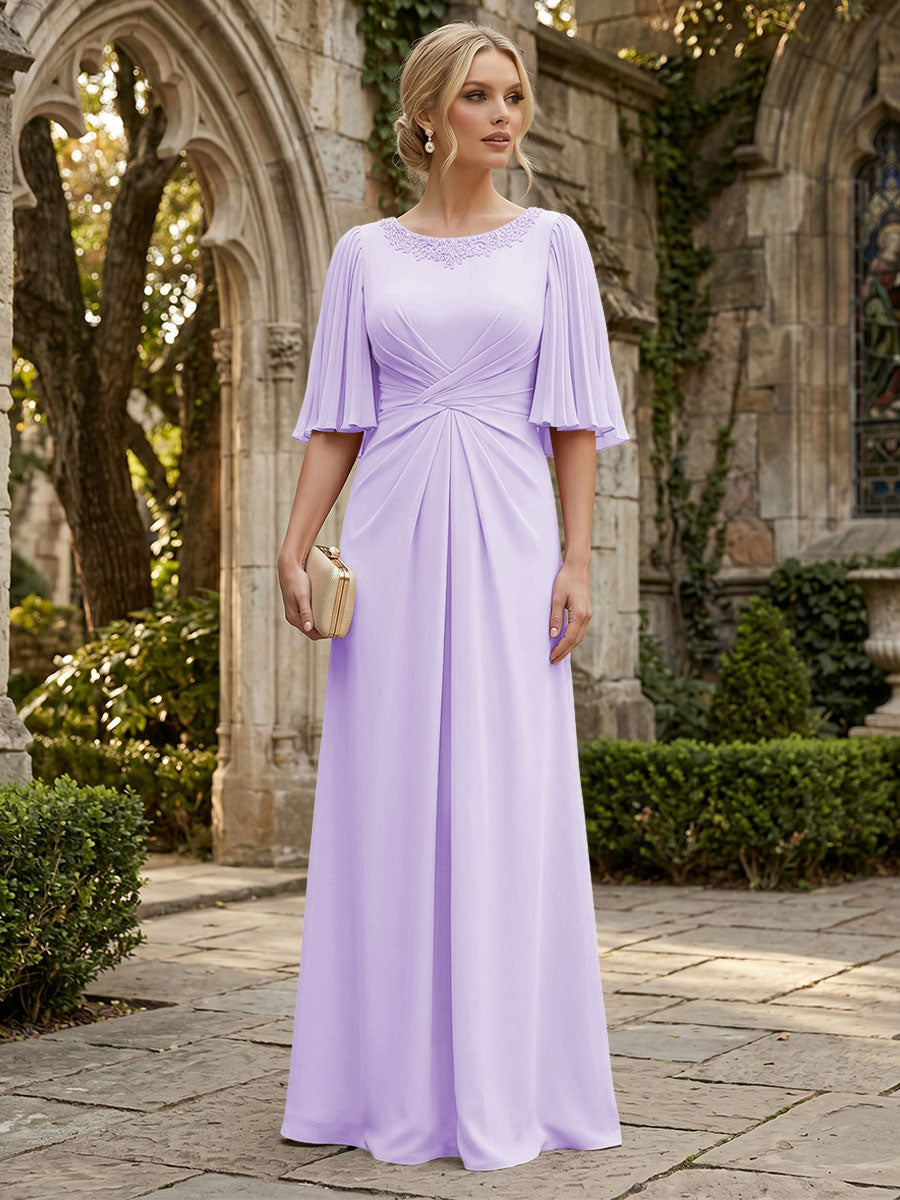 Chiffon A-Line/Princess Scoop Neck Floor-Length Mother of the Bride & Groom Dresses with Ruched Waist
