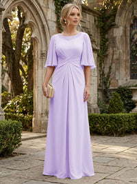 Chiffon A-Line/Princess Scoop Neck Floor-Length Mother of the Bride & Groom Dresses with Ruched Waist
