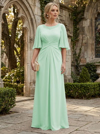 Chiffon A-Line/Princess Scoop Neck Floor-Length Mother of the Bride & Groom Dresses with Ruched Waist
