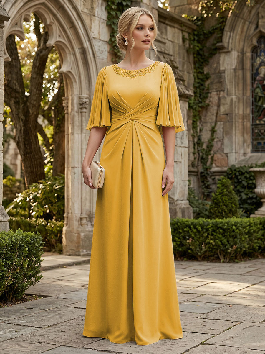 Chiffon A-Line/Princess Scoop Neck Floor-Length Mother of the Bride & Groom Dresses with Ruched Waist