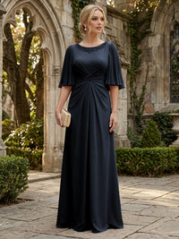 Chiffon A-Line/Princess Scoop Neck Floor-Length Mother of the Bride & Groom Dresses with Ruched Waist