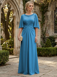 Chiffon A-Line/Princess Scoop Neck Floor-Length Mother of the Bride & Groom Dresses with Ruched Waist